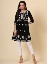 Rayon Black Festival Wear Embroidery Work Readymade Kurti